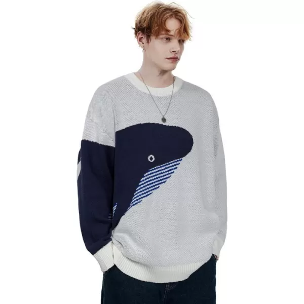 Aelfric Eden Mens Oversized Dinosaur Knit Sweater Vintage Cartoon Pullover Sweater Long Sleeve Christmas Sweater04bluegrey