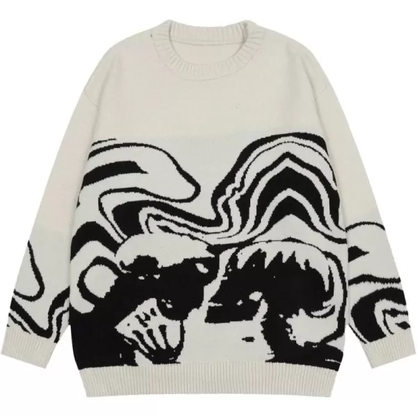 Aelfric Eden Mens Oversized Dinosaur Knit Sweater Vintage Cartoon Pullover Sweater Long Sleeve Christmas SweaterCbeige