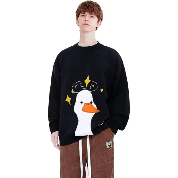 Aelfric Eden Mens Oversized Dinosaur Knit Sweater Vintage Cartoon Pullover Sweater Long Sleeve Christmas SweaterEblack