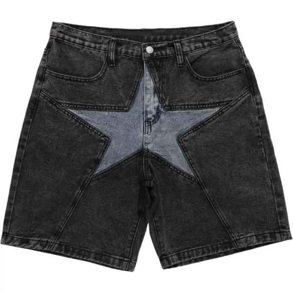 Aelfric Eden Mens Star Patchwork Denim Shorts Mid Rise Stretchy Patchwork Jeans Shorts Casual Denim Shorts StreetwearA03black