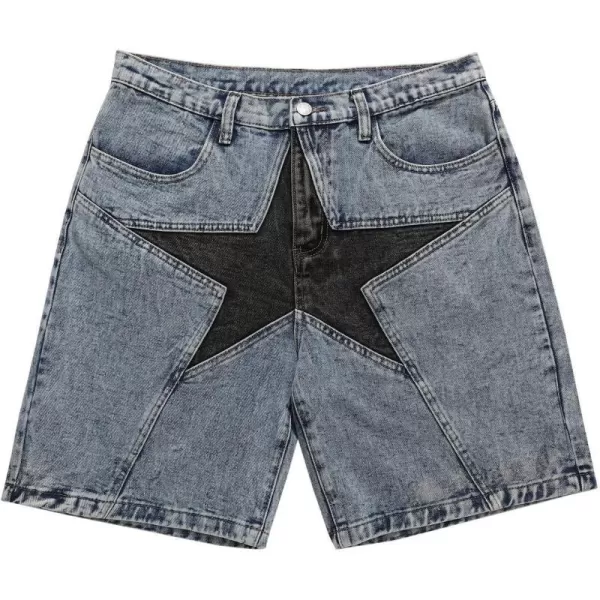 Aelfric Eden Mens Star Patchwork Denim Shorts Mid Rise Stretchy Patchwork Jeans Shorts Casual Denim Shorts StreetwearBlue