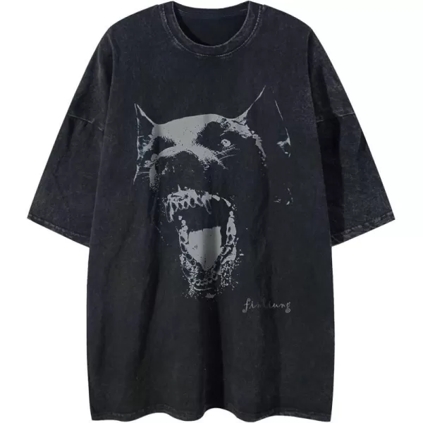 Aelfric Eden Mens Vintage Oversized Tee Shirts Doggy Graphic Print Crewneck Crop Tops Streetwear Cotton Short SleeveA01black