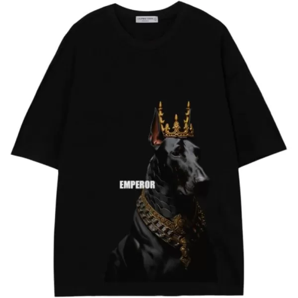 Aelfric Eden Mens Vintage Oversized Tee Shirts Doggy Graphic Print Crewneck Crop Tops Streetwear Cotton Short SleeveAa01black