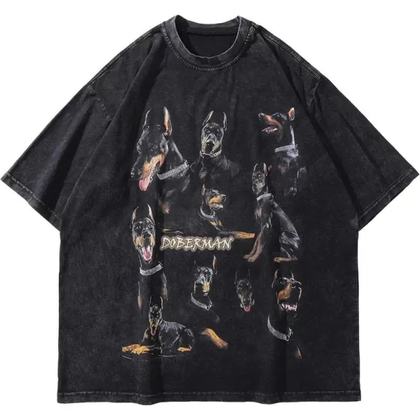 Aelfric Eden Mens Vintage Oversized Tee Shirts Doggy Graphic Print Crewneck Crop Tops Streetwear Cotton Short SleeveBlack19