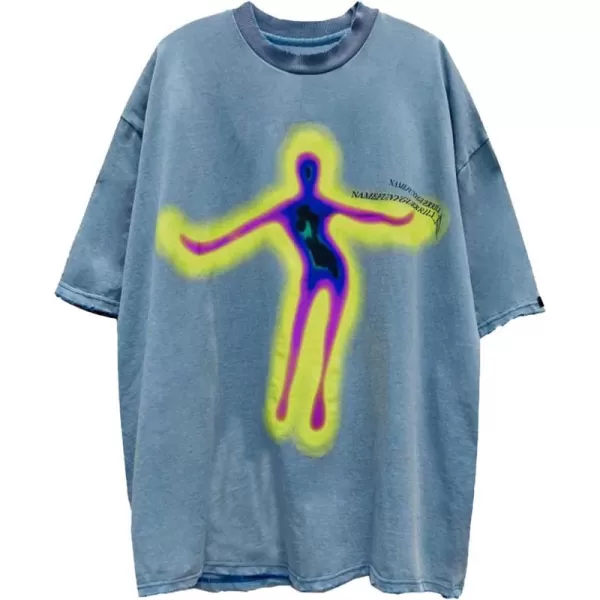 Aelfric Eden Mens Vintage Oversized Tee Shirts Doggy Graphic Print Crewneck Crop Tops Streetwear Cotton Short SleeveBlue37