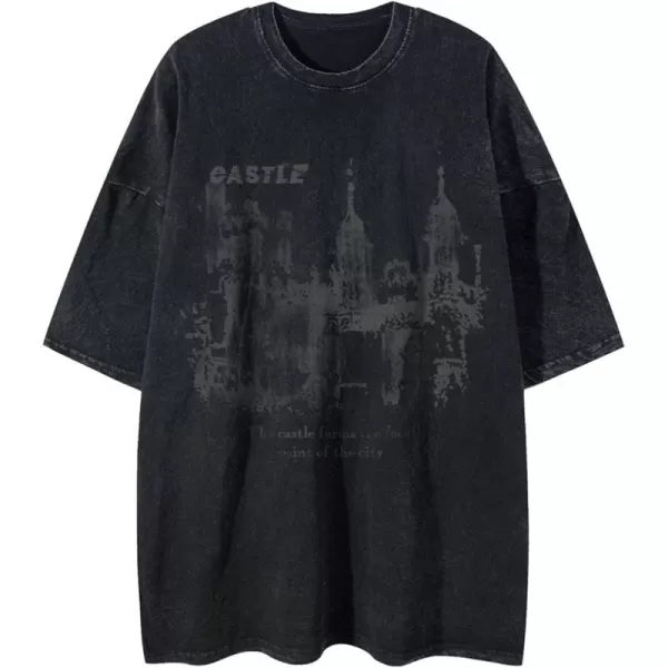 Aelfric Eden Mens Vintage Oversized Tee Shirts Doggy Graphic Print Crewneck Crop Tops Streetwear Cotton Short SleeveW018black