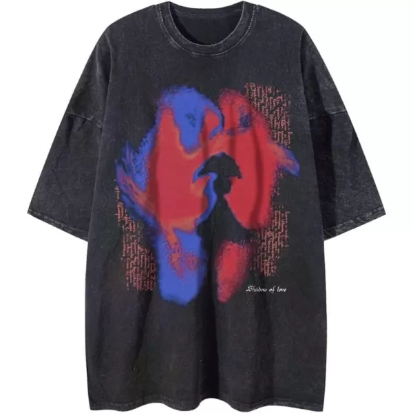 Aelfric Eden Mens Vintage Oversized Tee Shirts Doggy Graphic Print Crewneck Crop Tops Streetwear Cotton Short SleeveW019black