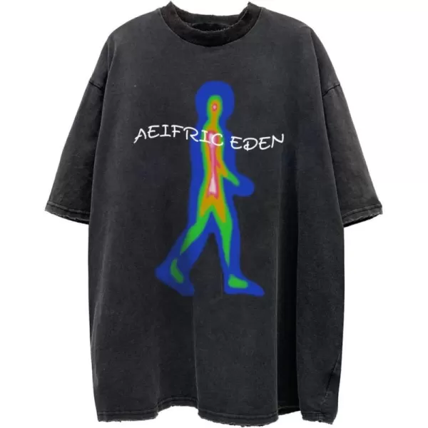 Aelfric Eden Mens Vintage Oversized Tee Shirts Doggy Graphic Print Crewneck Crop Tops Streetwear Cotton Short SleeveW09black