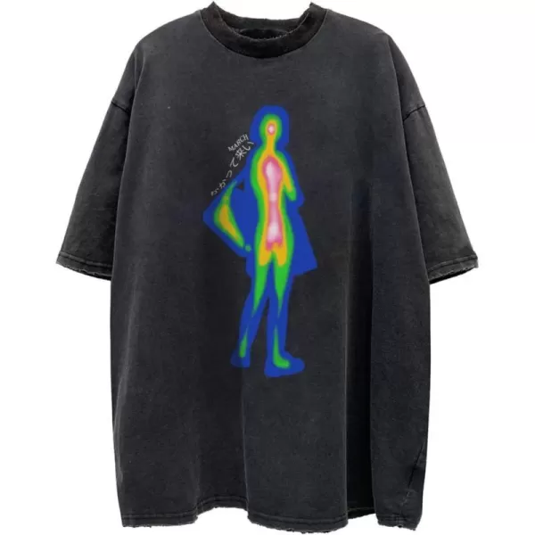 Aelfric Eden Mens Vintage Oversized Tee Shirts Doggy Graphic Print Crewneck Crop Tops Streetwear Cotton Short SleeveW10black