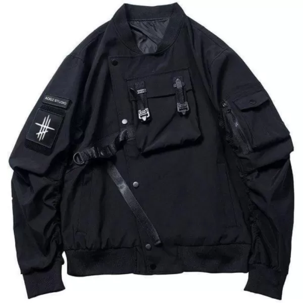 Aelfric Eden Streetwear Windbreaker Jackets Streetwear Multi Pockets Patchwork Hip Hop Cyberpunk Techwear Harajuku Coat10black