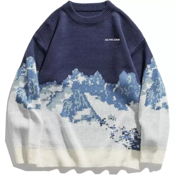 Aelfric Eden Van Gogh Sweater Sunflower Painting Printed Pullover Mens Long Sleeves Knit Casual Oversized TopsA1blue