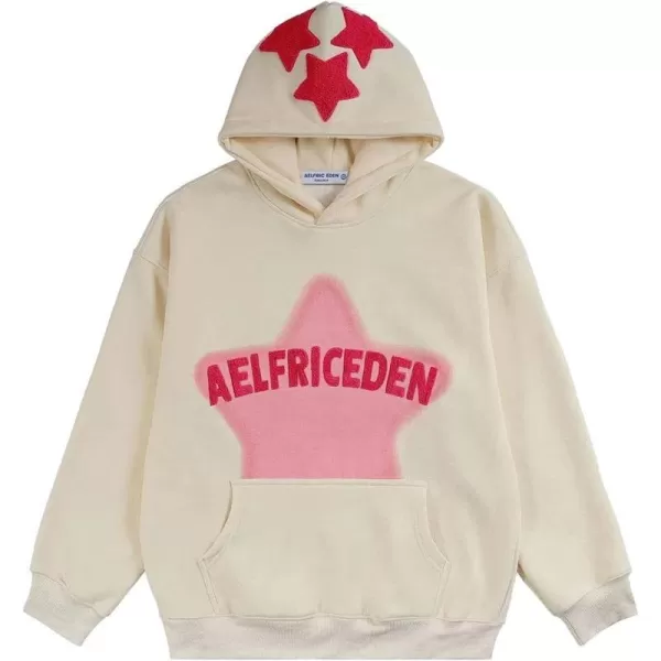 Aelfric Eden Womens Graphic Hoodies Pink Star Print Hoodie Unisex Oversized Hoodies Long Sleeve Pocket PulloverAa01beige