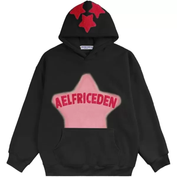 Aelfric Eden Womens Graphic Hoodies Pink Star Print Hoodie Unisex Oversized Hoodies Long Sleeve Pocket PulloverAa02black