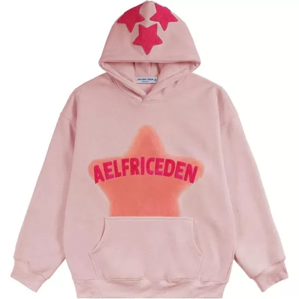 Aelfric Eden Womens Graphic Hoodies Pink Star Print Hoodie Unisex Oversized Hoodies Long Sleeve Pocket PulloverAa03pink