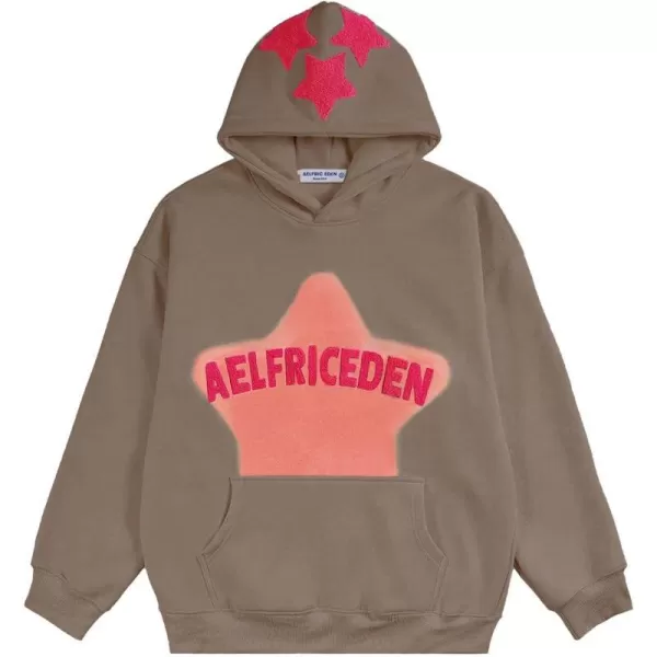 Aelfric Eden Womens Graphic Hoodies Pink Star Print Hoodie Unisex Oversized Hoodies Long Sleeve Pocket PulloverAa04brown