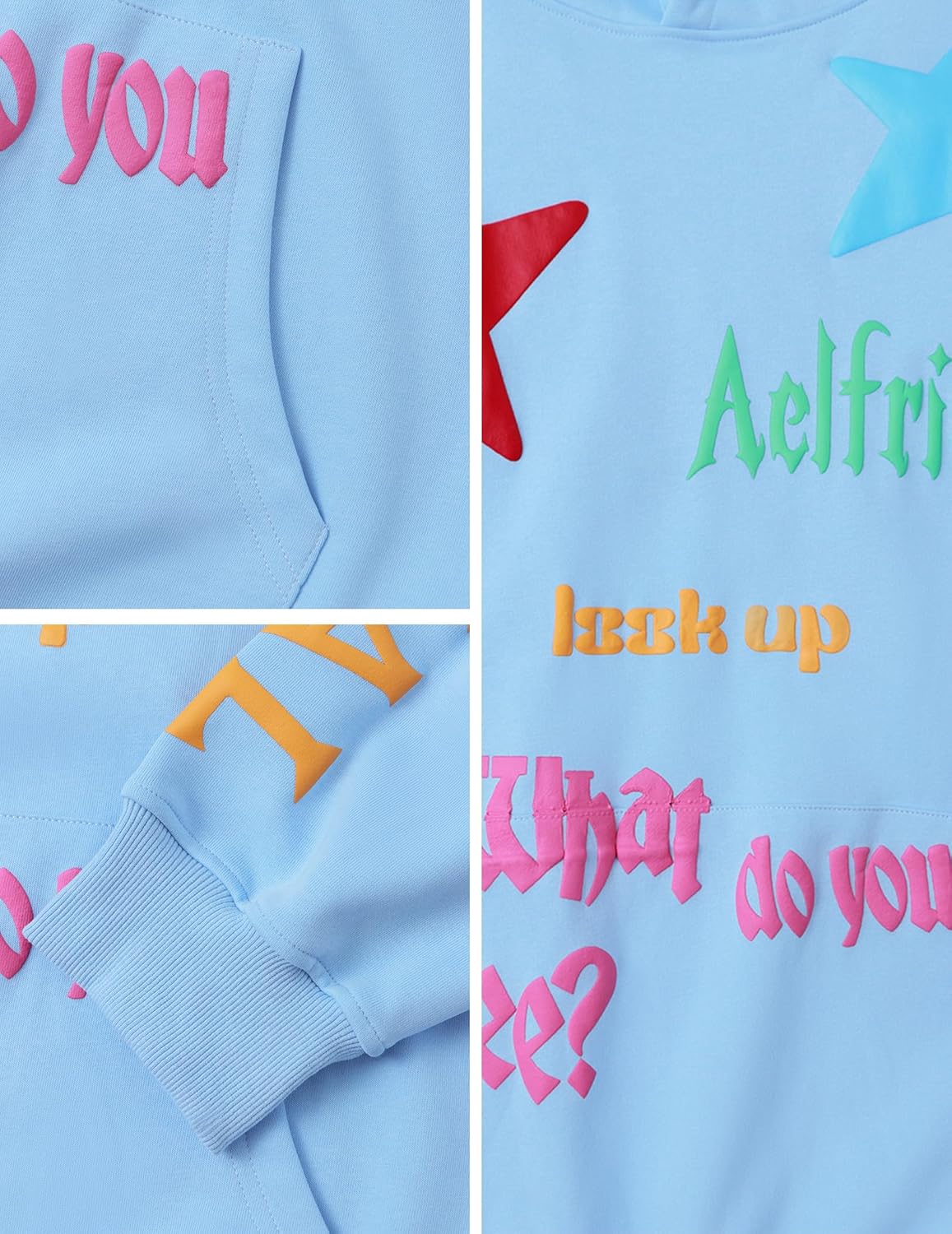 Aelfric Eden Graphic Hoodies for Women Vintage Printed Hoodie Sweatshirt Y2K Oversized Long Sleeve with PocketBlue