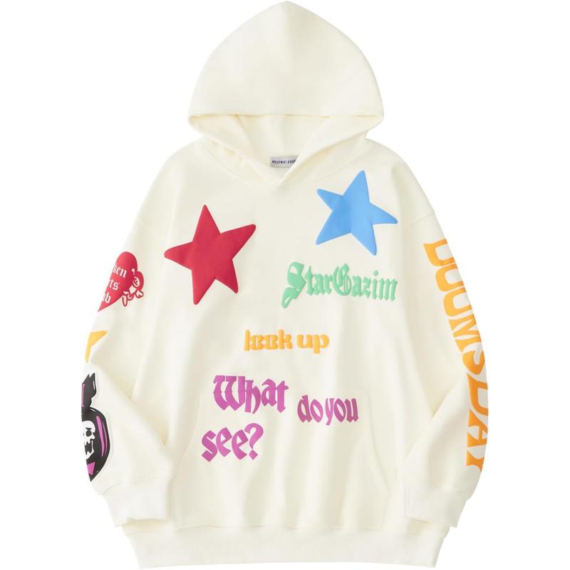 Aelfric Eden Graphic Hoodies for Women Vintage Printed Hoodie Sweatshirt Y2K Oversized Long Sleeve with PocketApricot