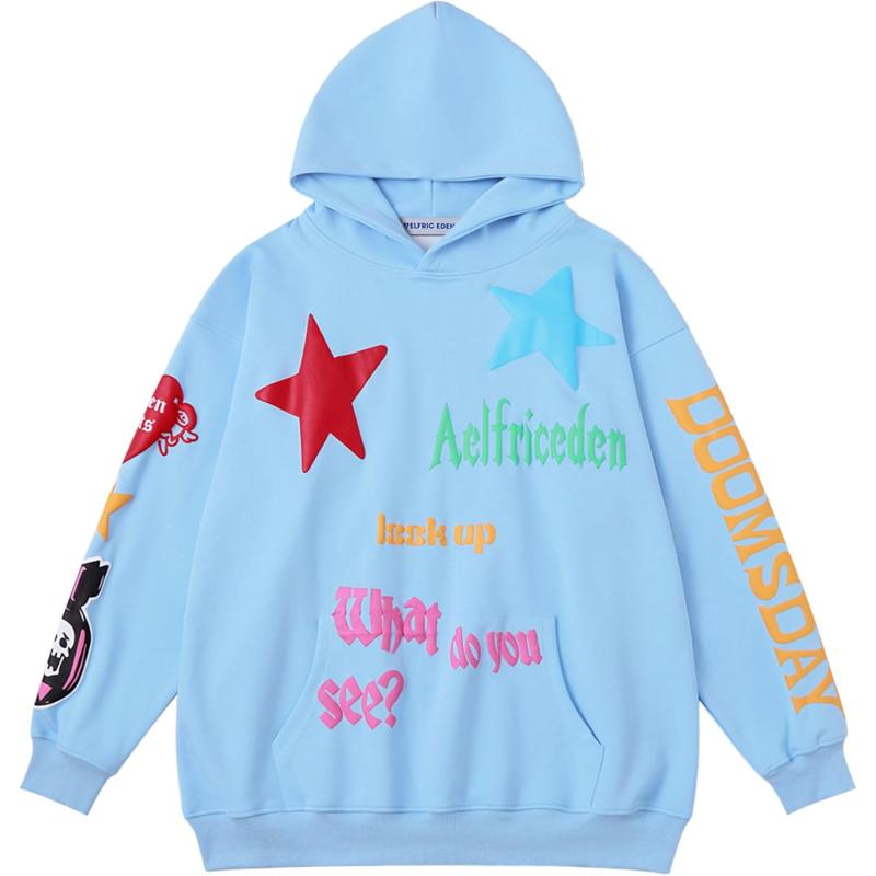 Aelfric Eden Graphic Hoodies for Women Vintage Printed Hoodie Sweatshirt Y2K Oversized Long Sleeve with PocketBlue