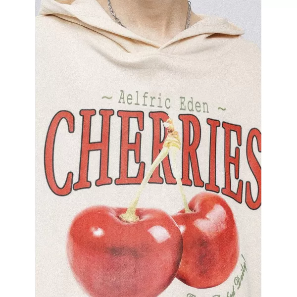 Aelfric Eden Graphic Hoodies Unisex Cherries Printed Oversized Hoodie Sweatshirt Long Sleeve Streetwear Hooded PulloverApricot