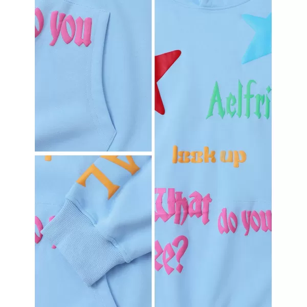 Aelfric Eden Graphic Hoodies for Women Vintage Printed Hoodie Sweatshirt Y2K Oversized Long Sleeve with PocketBlue