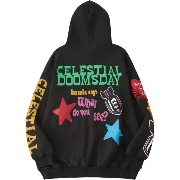 Aelfric Eden Graphic Hoodies for Women Vintage Printed Hoodie Sweatshirt Y2K Oversized Long Sleeve with PocketDark Grey