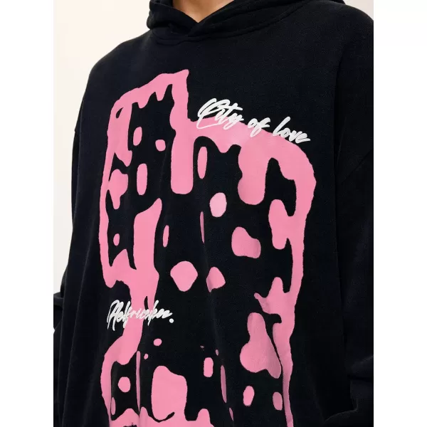 Aelfric Eden Mens Oversized Graphic Hoodies Abstraction Print Washed Hoodie Sweatshirt Unisex Hooded Pullover TopsBlack