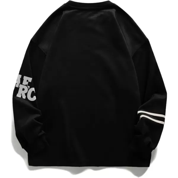 Aelfric Eden Oversized Crewneck Sweatshirts for Men Vintage Graphic Pullover Loose Fit Streetwear Long Sleeve Top02black