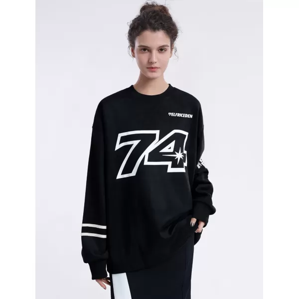 Aelfric Eden Oversized Crewneck Sweatshirts for Men Vintage Graphic Pullover Loose Fit Streetwear Long Sleeve Top02black