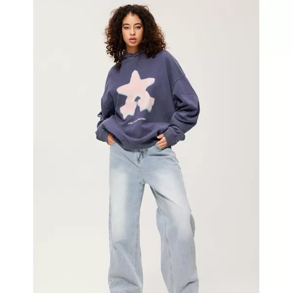 Aelfric Eden Oversized Hoodie Heavyweight Vintage Streetwear Star Graphic Hoodies Pullover with PocketsPurple