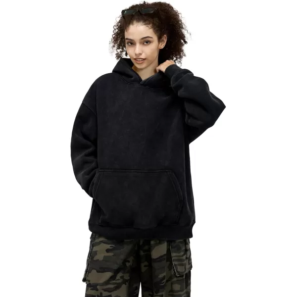 Aelfric Eden Washed Hoodie Oversized Vintage Hoodies Unisex Streetwear Solid Hooded Sweatshirt with PocketBlack