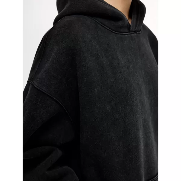 Aelfric Eden Washed Hoodie Oversized Vintage Hoodies Unisex Streetwear Solid Hooded Sweatshirt with PocketBlack