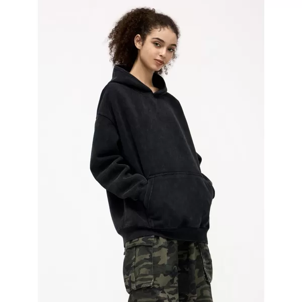Aelfric Eden Washed Hoodie Oversized Vintage Hoodies Unisex Streetwear Solid Hooded Sweatshirt with PocketBlack