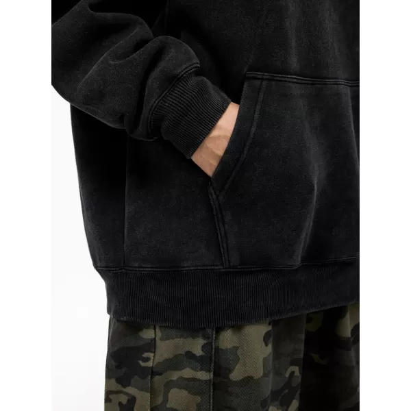 Aelfric Eden Washed Hoodie Oversized Vintage Hoodies Unisex Streetwear Solid Hooded Sweatshirt with PocketBlack
