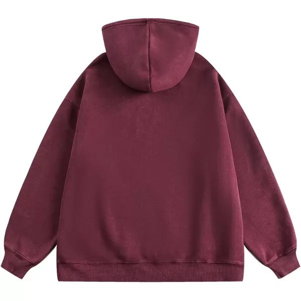 Aelfric Eden Washed Hoodie Oversized Vintage Hoodies Unisex Streetwear Solid Hooded Sweatshirt with PocketBurgundy