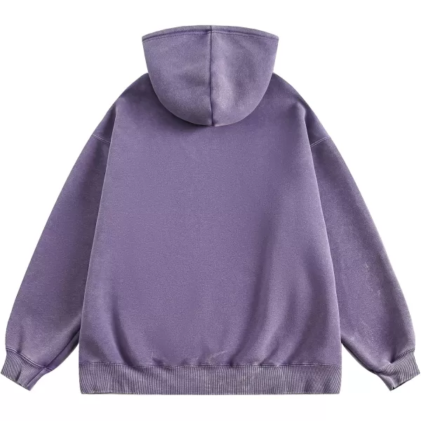 Aelfric Eden Washed Hoodie Oversized Vintage Hoodies Unisex Streetwear Solid Hooded Sweatshirt with PocketPurple