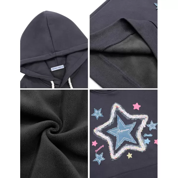 Aelfric Eden Womens Oversized Hoodies Star Graphic Fleece Hooded Streetwear Unisex Sweatshirts Pullover with PocketDark Gray