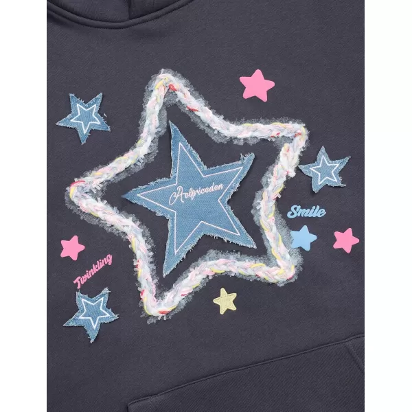 Aelfric Eden Womens Oversized Hoodies Star Graphic Fleece Hooded Streetwear Unisex Sweatshirts Pullover with PocketDark Gray