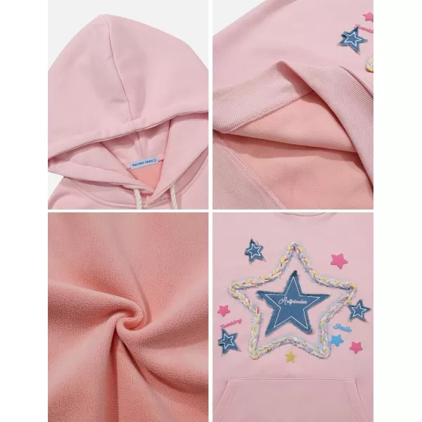 Aelfric Eden Womens Oversized Hoodies Star Graphic Fleece Hooded Streetwear Unisex Sweatshirts Pullover with PocketPink