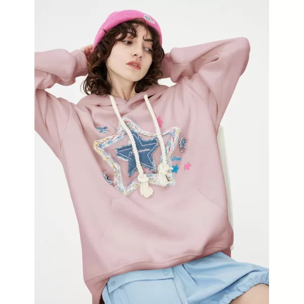 Aelfric Eden Womens Oversized Hoodies Star Graphic Fleece Hooded Streetwear Unisex Sweatshirts Pullover with PocketPink