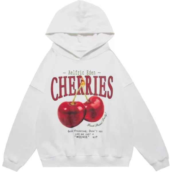 Aelfric Eden Cherry Graphic Hoodies Streetwear Hooded Sweatshirt Pullover Hip Hop Fashion Hoodies Unisex2white