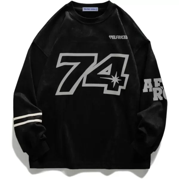 Aelfric Eden Oversized Crewneck Sweatshirts for Men Vintage Graphic Pullover Loose Fit Streetwear Long Sleeve Top02black