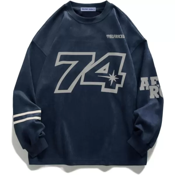 Aelfric Eden Oversized Crewneck Sweatshirts for Men Vintage Graphic Pullover Loose Fit Streetwear Long Sleeve TopBlue