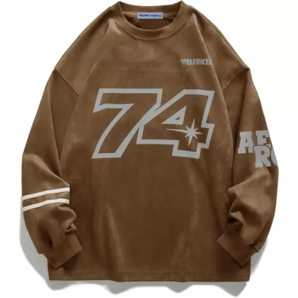Aelfric Eden Oversized Crewneck Sweatshirts for Men Vintage Graphic Pullover Loose Fit Streetwear Long Sleeve TopBrown
