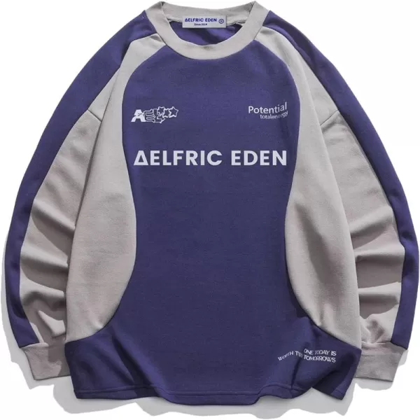 Aelfric Eden Oversized Graphic Sweatshirt for Women Contrast Color Crewneck Long Sleeve Tops Casual PulloverPurple