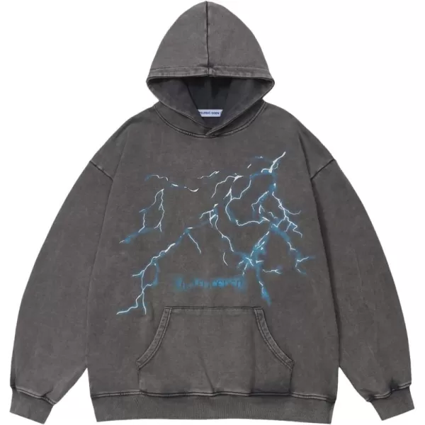 Aelfric Eden Washed Graphic Hoodies Oversized Lightning Streetwear Vintage Hoodie Y2k Hooded Sweatshirt Pullover UnisexGrey