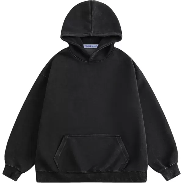 Aelfric Eden Washed Hoodie Oversized Vintage Hoodies Unisex Streetwear Solid Hooded Sweatshirt with PocketBlack
