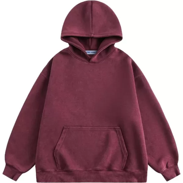 Aelfric Eden Washed Hoodie Oversized Vintage Hoodies Unisex Streetwear Solid Hooded Sweatshirt with PocketBurgundy