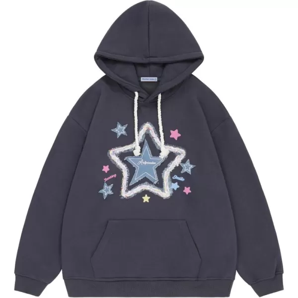 Aelfric Eden Womens Oversized Hoodies Star Graphic Fleece Hooded Streetwear Unisex Sweatshirts Pullover with PocketDark Gray