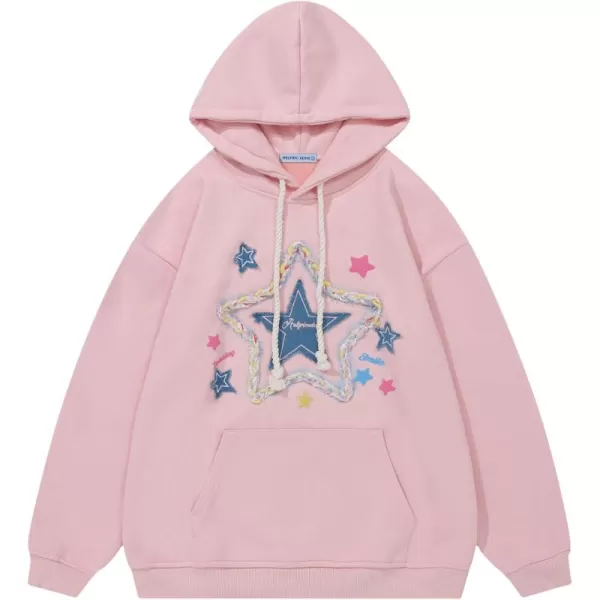 Aelfric Eden Womens Oversized Hoodies Star Graphic Fleece Hooded Streetwear Unisex Sweatshirts Pullover with PocketPink