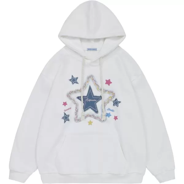 Aelfric Eden Womens Oversized Hoodies Star Graphic Fleece Hooded Streetwear Unisex Sweatshirts Pullover with PocketWhite